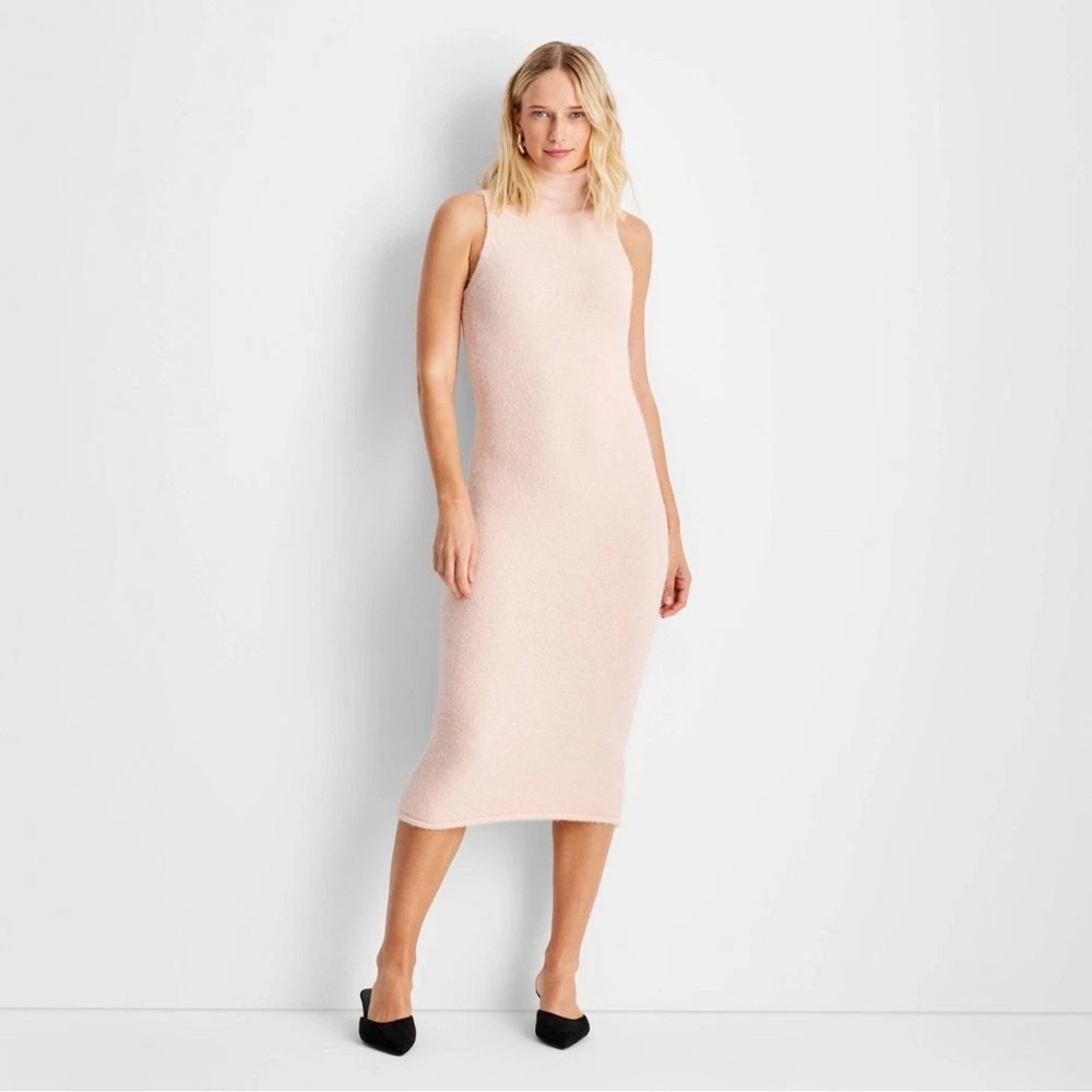 Women's Sleeveless Fuzzy Sweater Midi Dress - Future Collective Peach Orange L